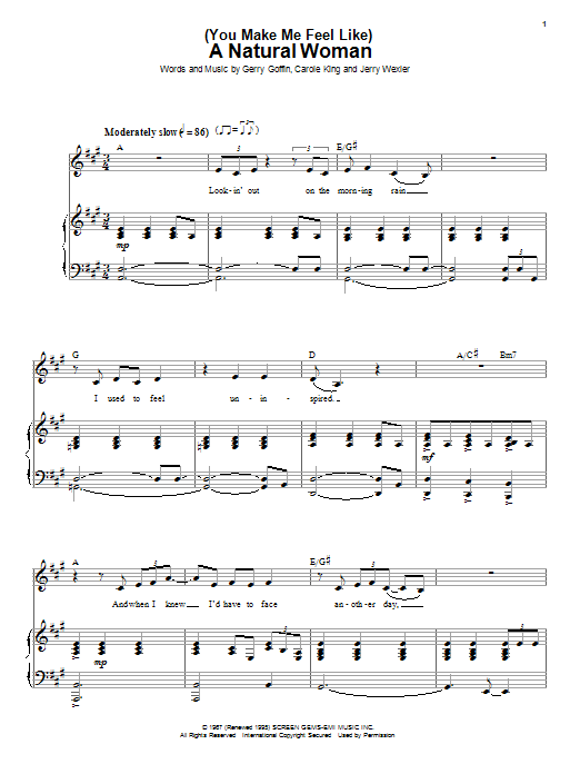 Carole King (You Make Me Feel Like) A Natural Woman sheet music notes and chords arranged for Piano & Vocal