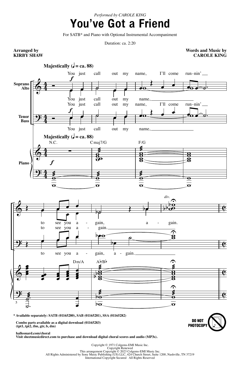 Carole King You've Got A Friend (arr. Kirby Shaw) sheet music notes and chords arranged for SAB Choir