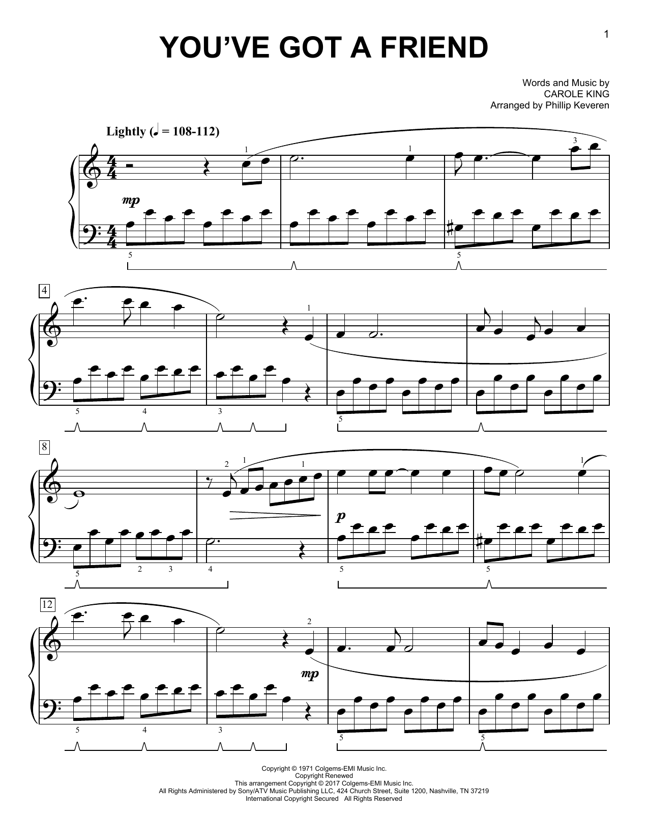 Carole King You've Got A Friend [Classical version] (arr. Phillip Keveren) sheet music notes and chords arranged for Easy Piano
