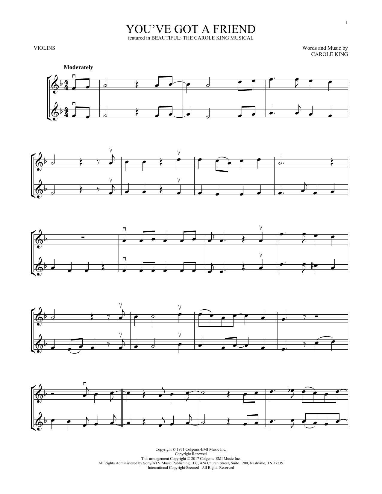 Carole King You've Got A Friend (from Beautiful: The Carole King Musical) sheet music notes and chords arranged for Clarinet Duet