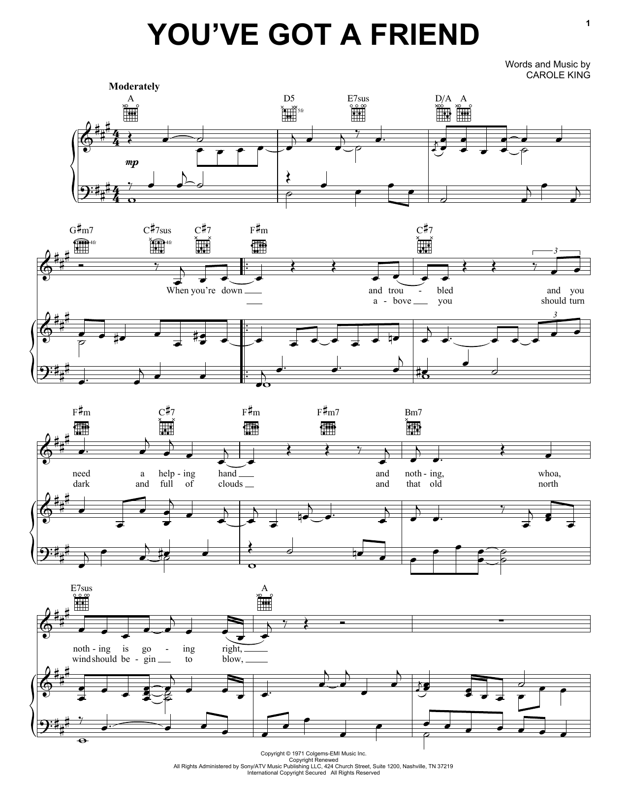 Carole King You've Got A Friend sheet music notes and chords arranged for Lead Sheet / Fake Book