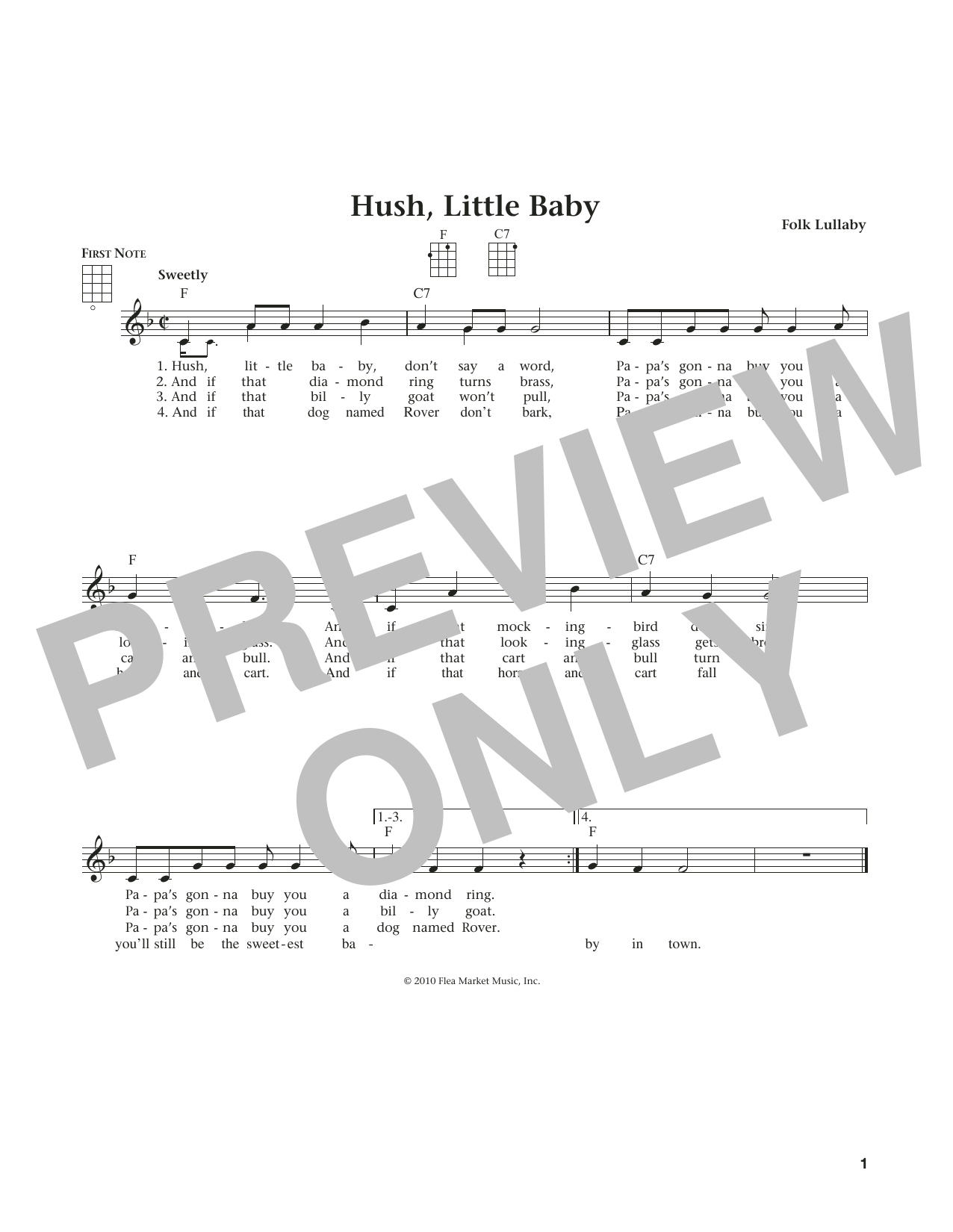 Carolina Folk Lullaby Hush, Little Baby (from The Daily Ukulele) (arr. Liz and Jim Beloff) sheet music notes and chords arranged for Ukulele