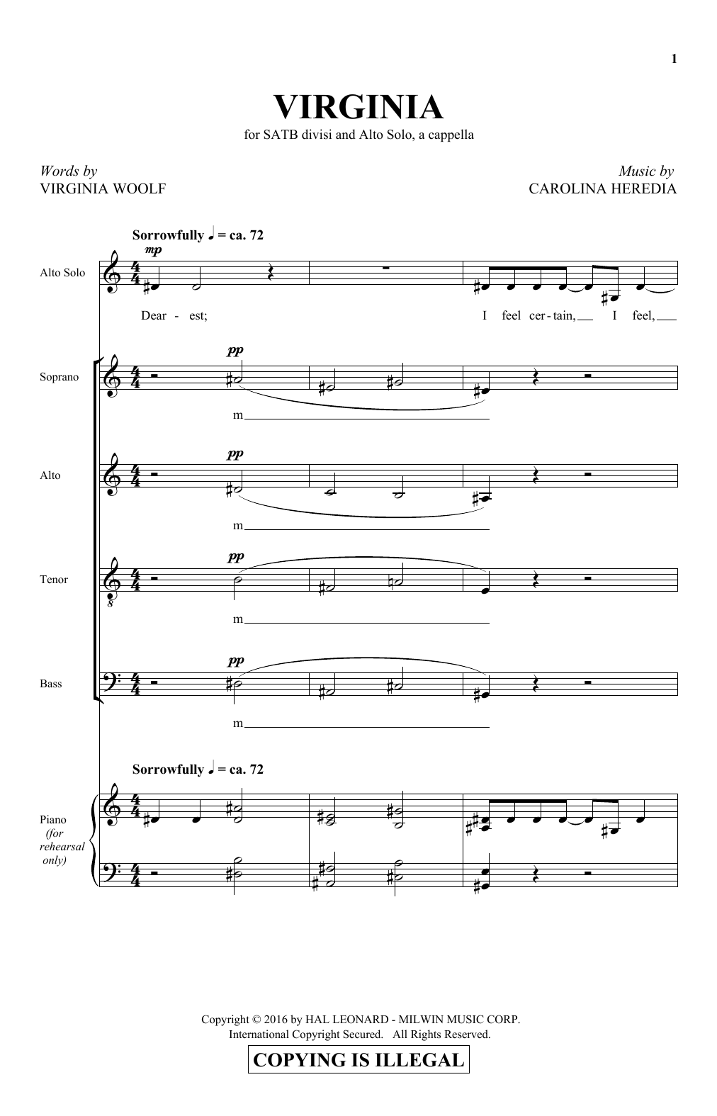 Carolina Heredia Virginia sheet music notes and chords arranged for SATB Choir