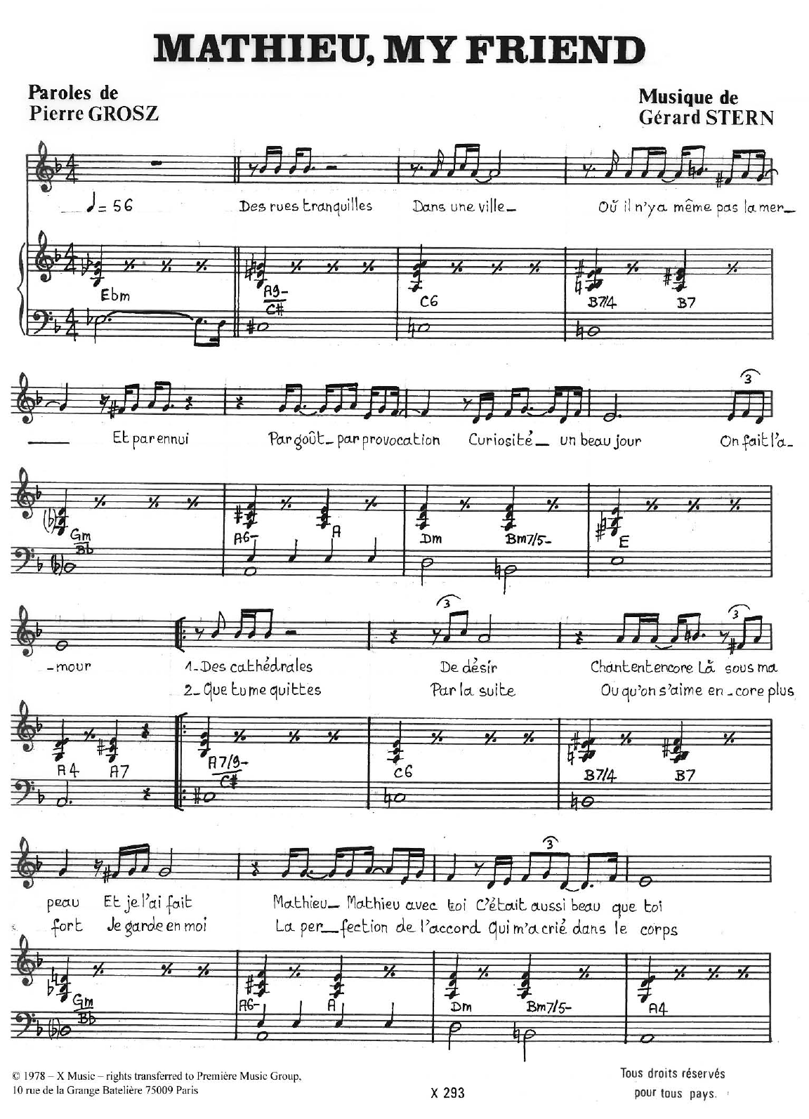 Caroline Grant Mathieu, My Friend sheet music notes and chords arranged for Piano & Vocal