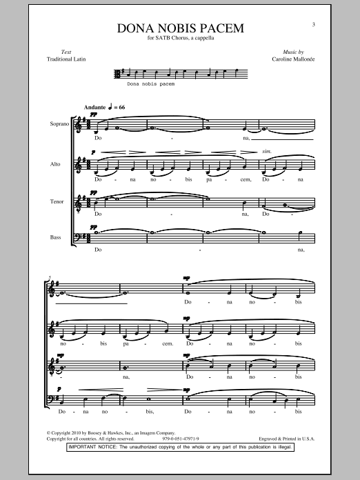 Caroline Mallonee Dona Nobis Pacem sheet music notes and chords arranged for SATB Choir
