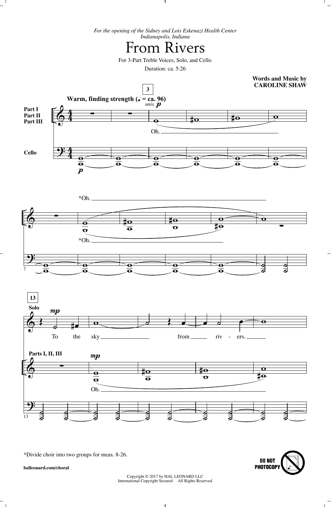 Caroline Shaw From Rivers sheet music notes and chords arranged for 3-Part Treble Choir