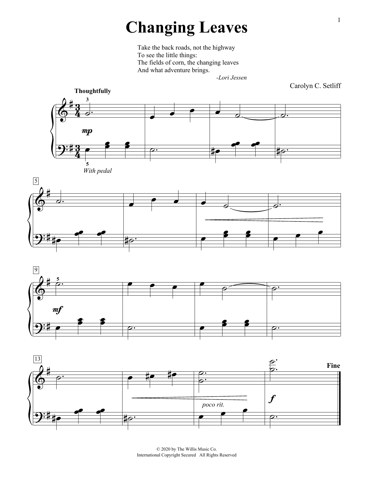 Carolyn C. Setliff Changing Leaves sheet music notes and chords arranged for Educational Piano