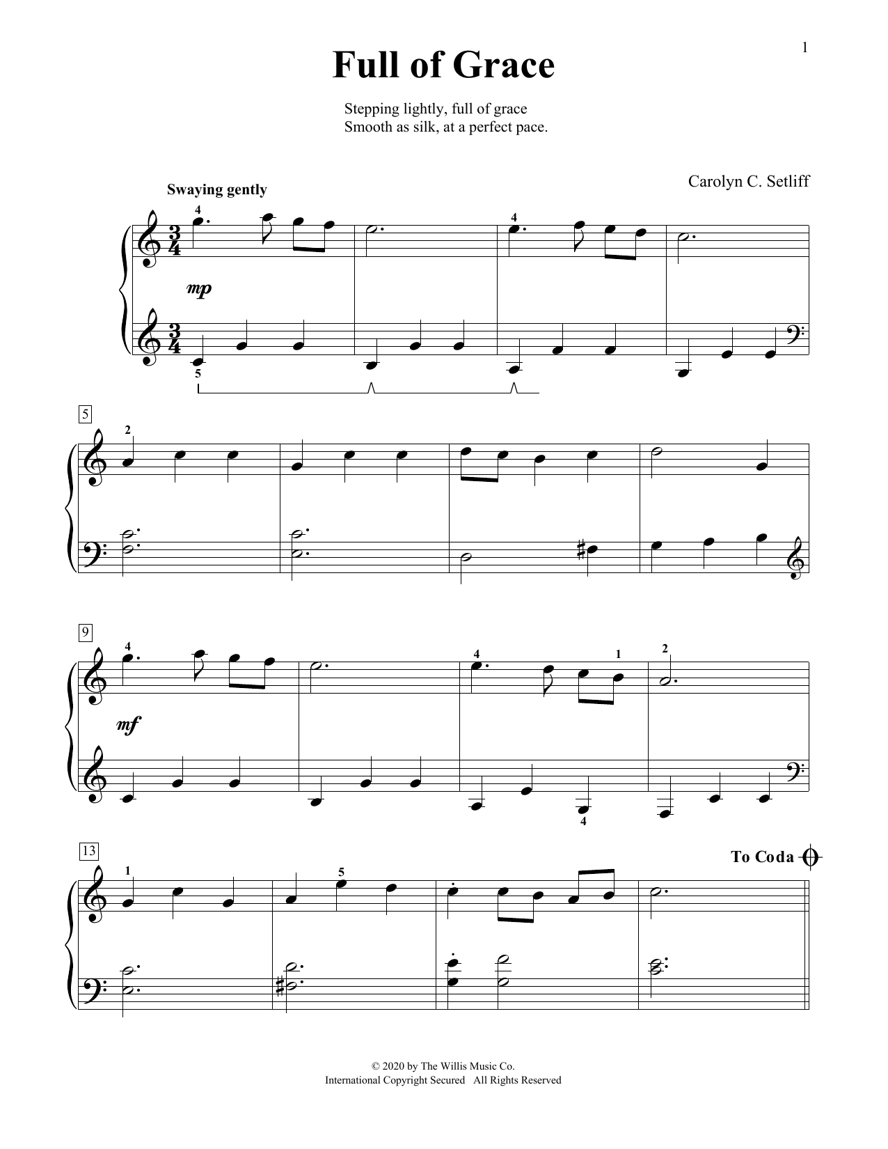 Carolyn C. Setliff Full Of Grace sheet music notes and chords arranged for Educational Piano