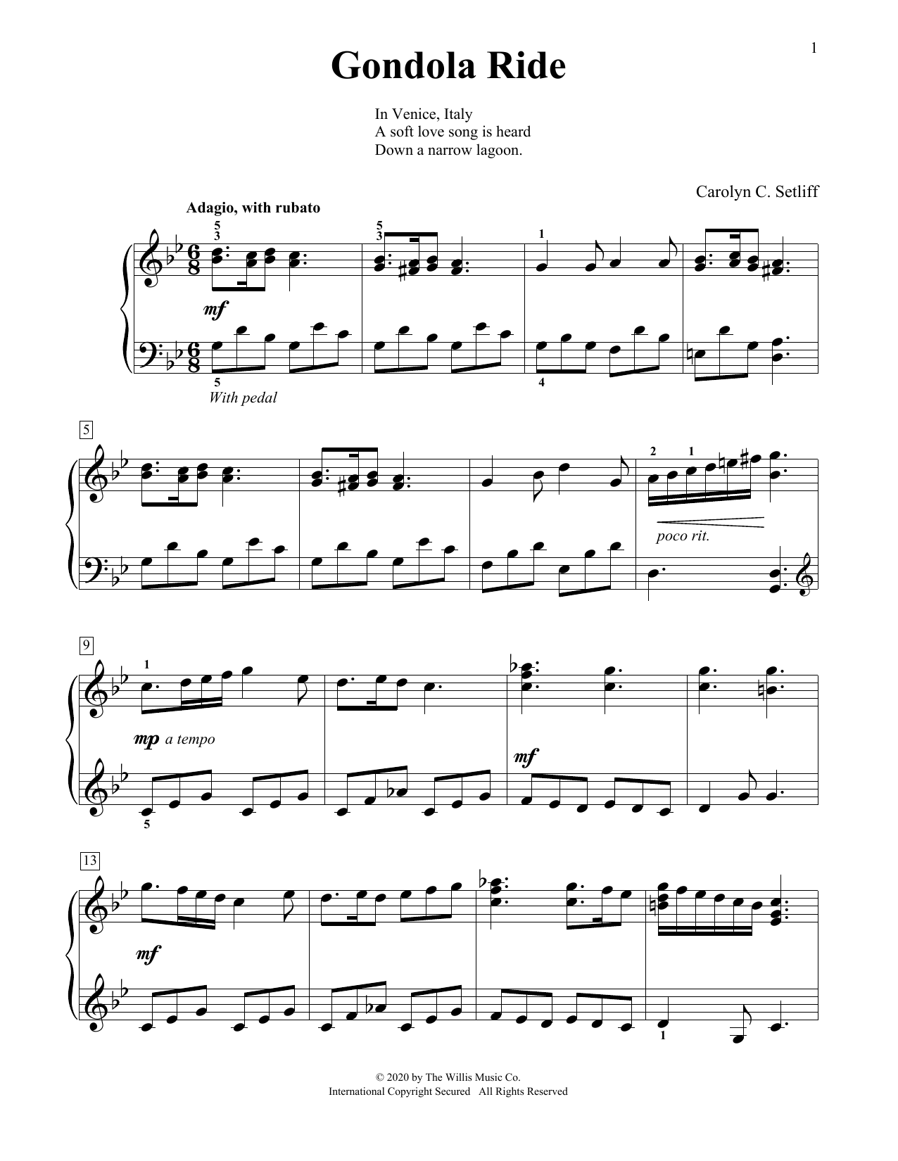 Carolyn C. Setliff Gondola Ride sheet music notes and chords arranged for Educational Piano