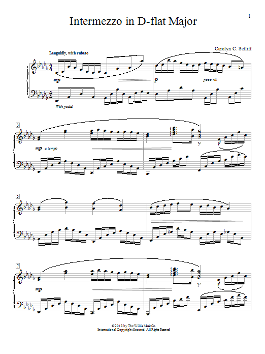 Carolyn C. Setliff Intermezzo In D-Flat Major sheet music notes and chords arranged for Educational Piano