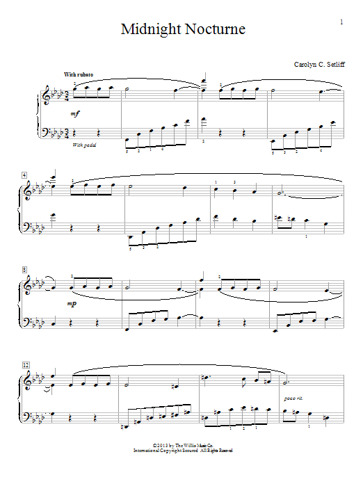Carolyn C. Setliff Midnight Nocturne sheet music notes and chords arranged for Educational Piano