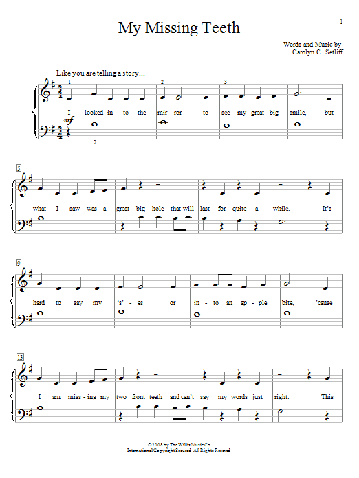 Carolyn C. Setliff My Missing Teeth sheet music notes and chords arranged for Educational Piano