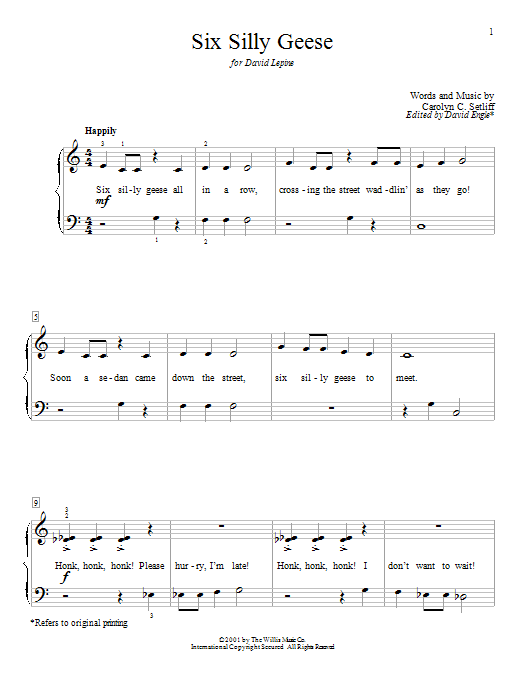 Carolyn C. Setliff Six Silly Geese sheet music notes and chords arranged for Educational Piano