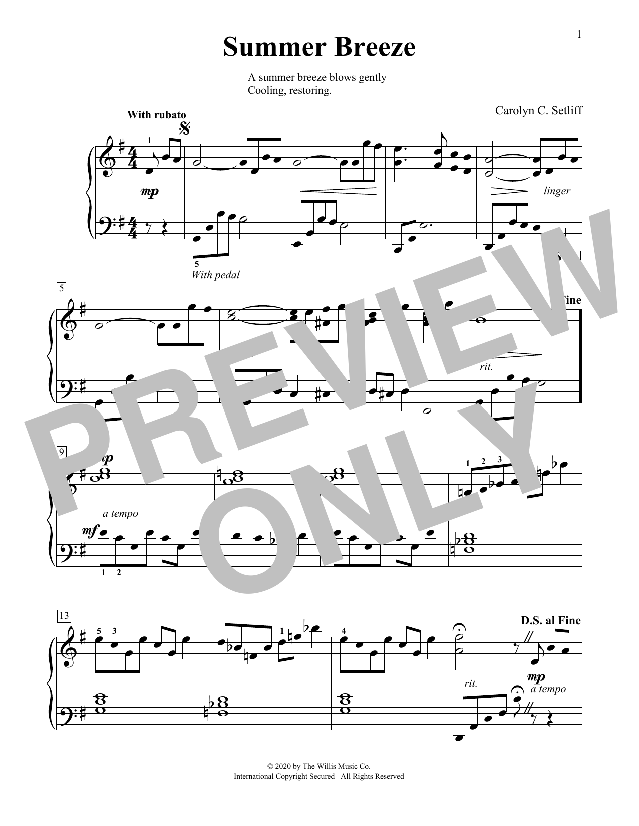 Carolyn C. Setliff Summer Breeze sheet music notes and chords arranged for Educational Piano