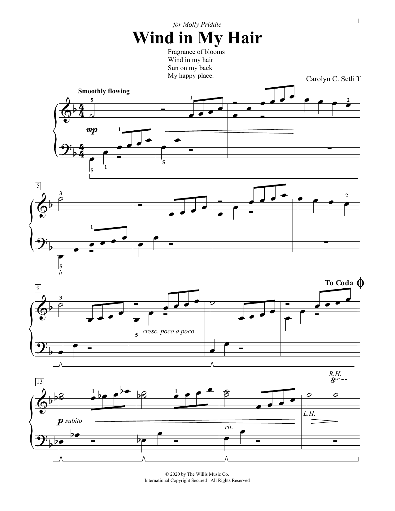 Carolyn C. Setliff Wind In My Hair sheet music notes and chords arranged for Educational Piano