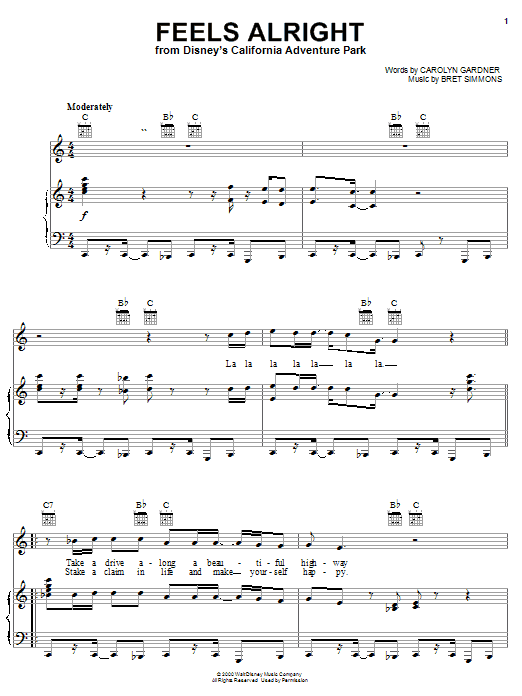 Carolyn Gardner Feels Alright sheet music notes and chords arranged for Piano, Vocal & Guitar Chords (Right-Hand Melody)
