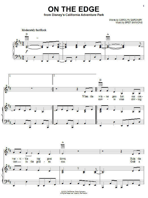 Carolyn Gardner On The Edge sheet music notes and chords arranged for Piano, Vocal & Guitar Chords (Right-Hand Melody)