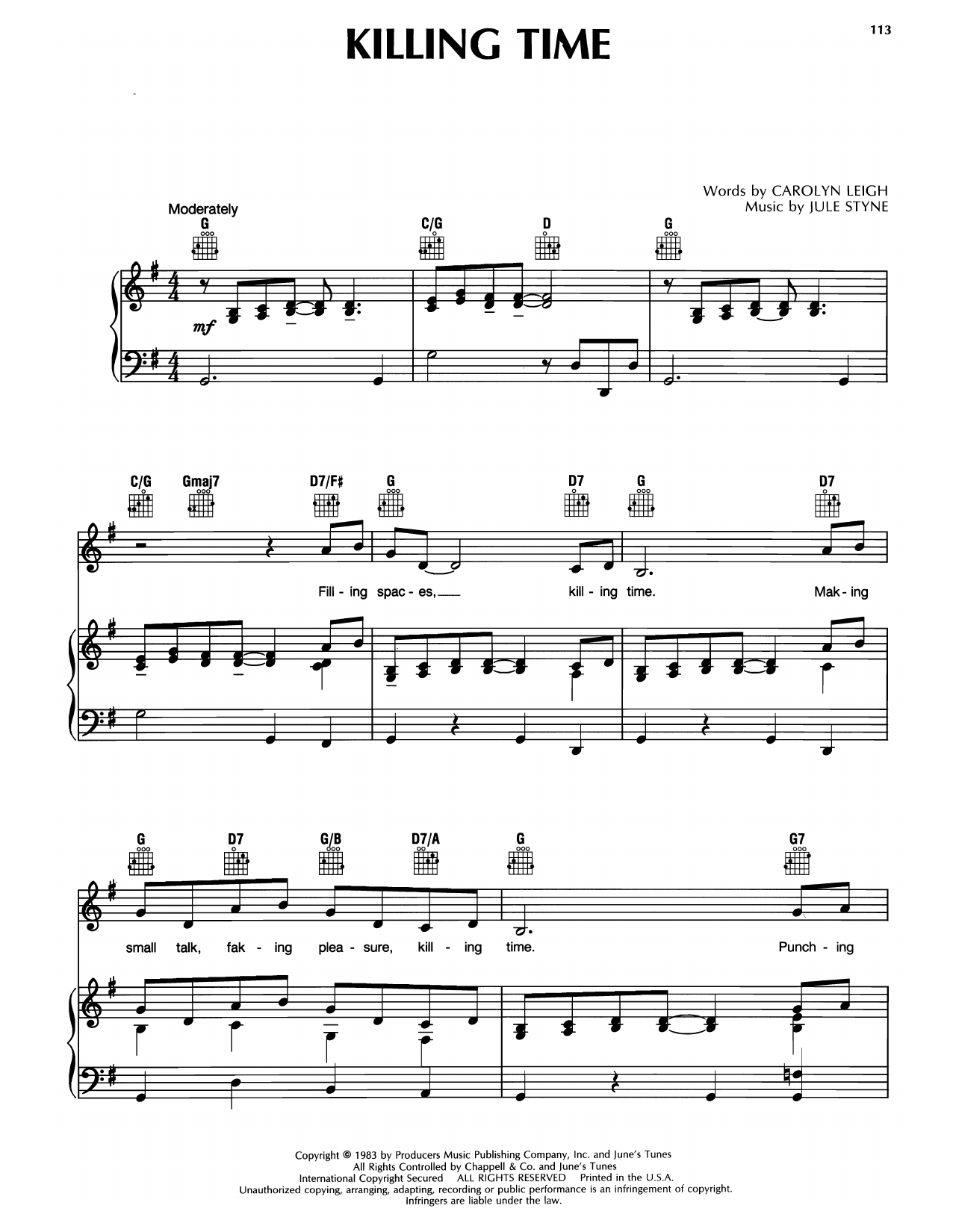 Carolyn Leigh & Jule Styne Killing Time sheet music notes and chords arranged for Piano & Vocal
