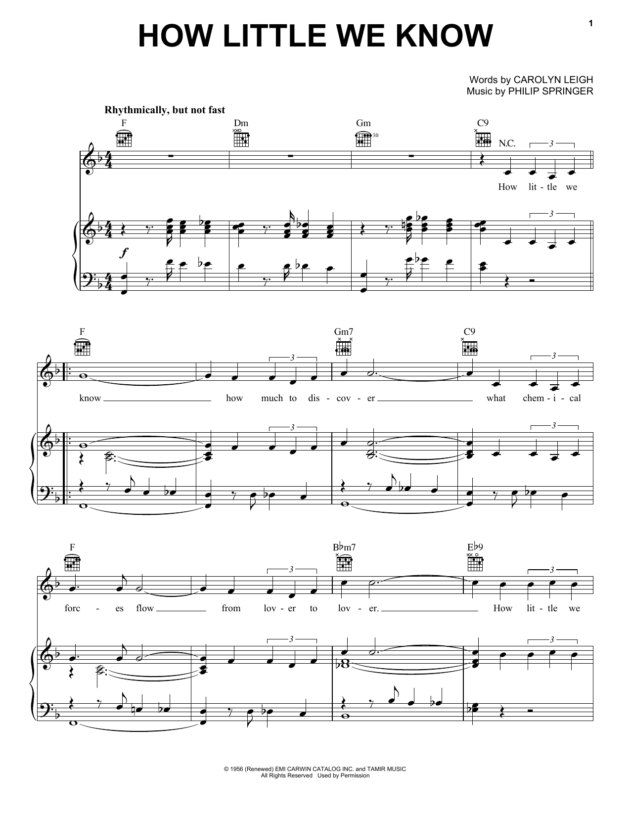Carolyn Leigh How Little We Know sheet music notes and chords arranged for Piano, Vocal & Guitar Chords (Right-Hand Melody)