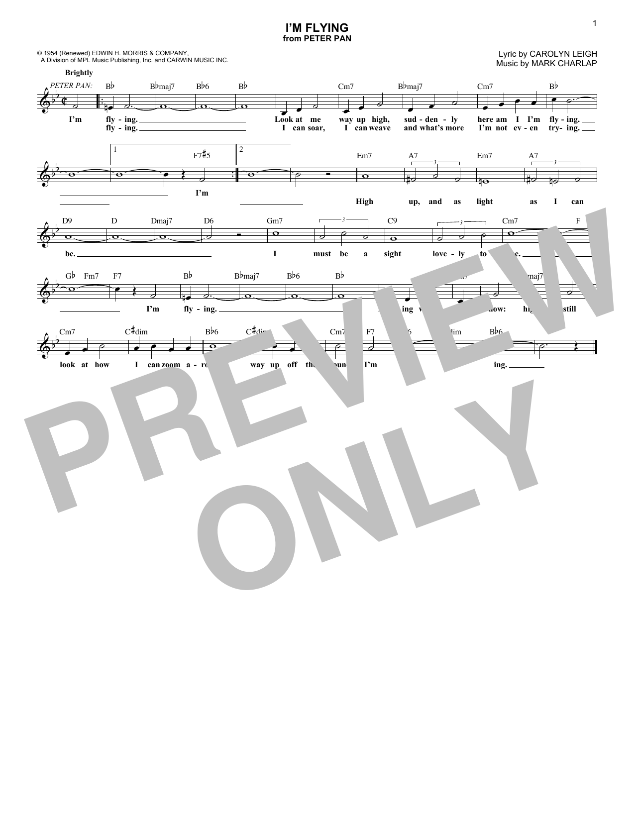 Carolyn Leigh I'm Flying sheet music notes and chords arranged for Lead Sheet / Fake Book