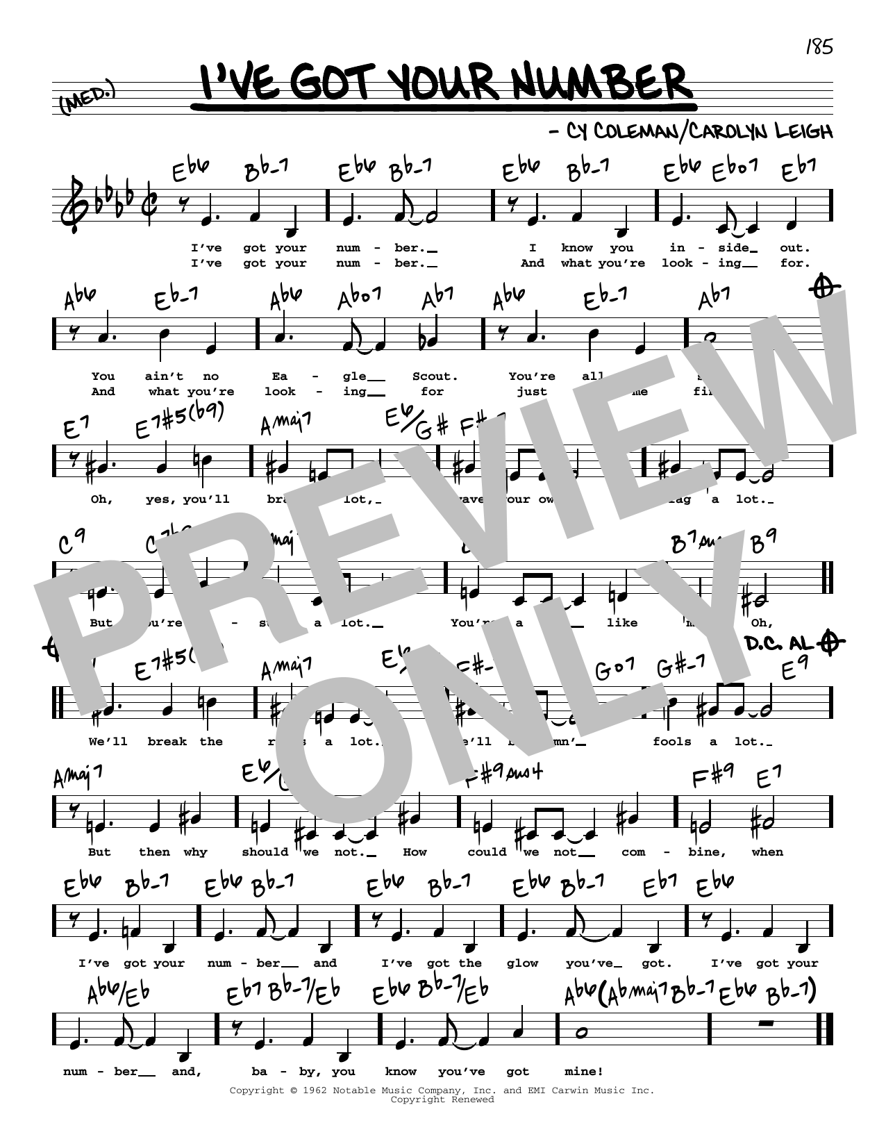 Carolyn Leigh I've Got Your Number (Low Voice) sheet music notes and chords arranged for Real Book – Melody, Lyrics & Chords