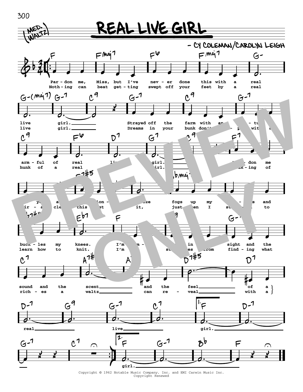 Carolyn Leigh Real Live Girl (Low Voice) sheet music notes and chords arranged for Real Book – Melody, Lyrics & Chords