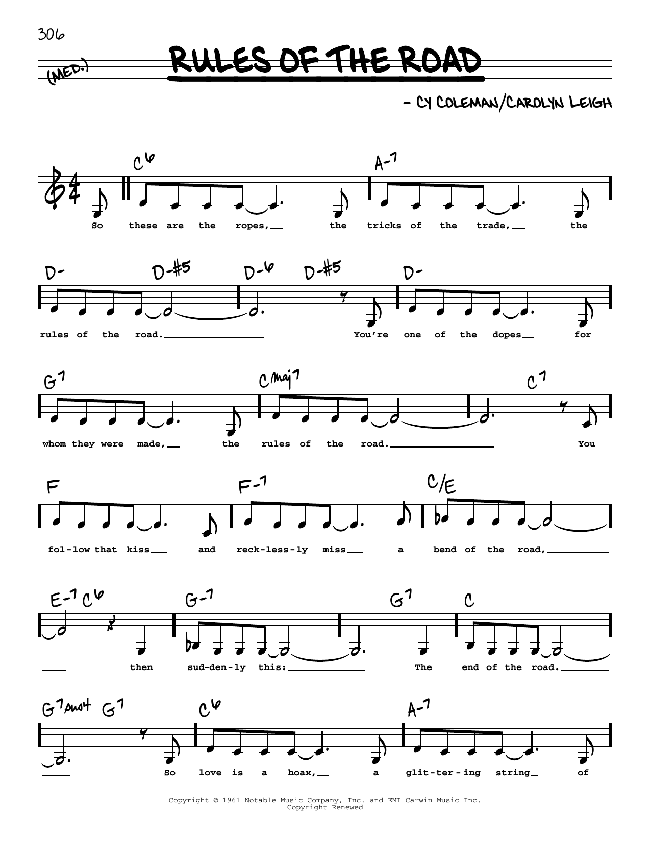 Carolyn Leigh Rules Of The Road (Low Voice) sheet music notes and chords arranged for Real Book – Melody, Lyrics & Chords