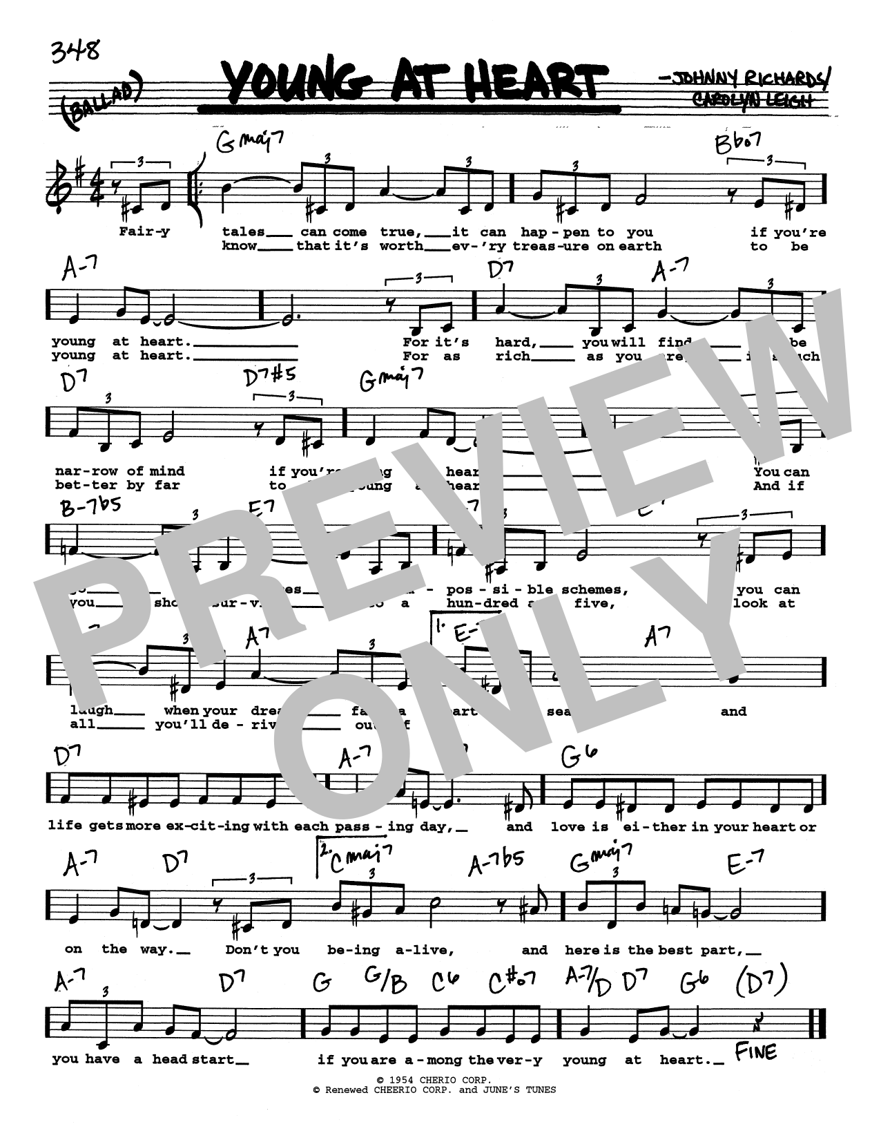 Carolyn Leigh Young At Heart (Low Voice) sheet music notes and chords arranged for Real Book – Melody, Lyrics & Chords