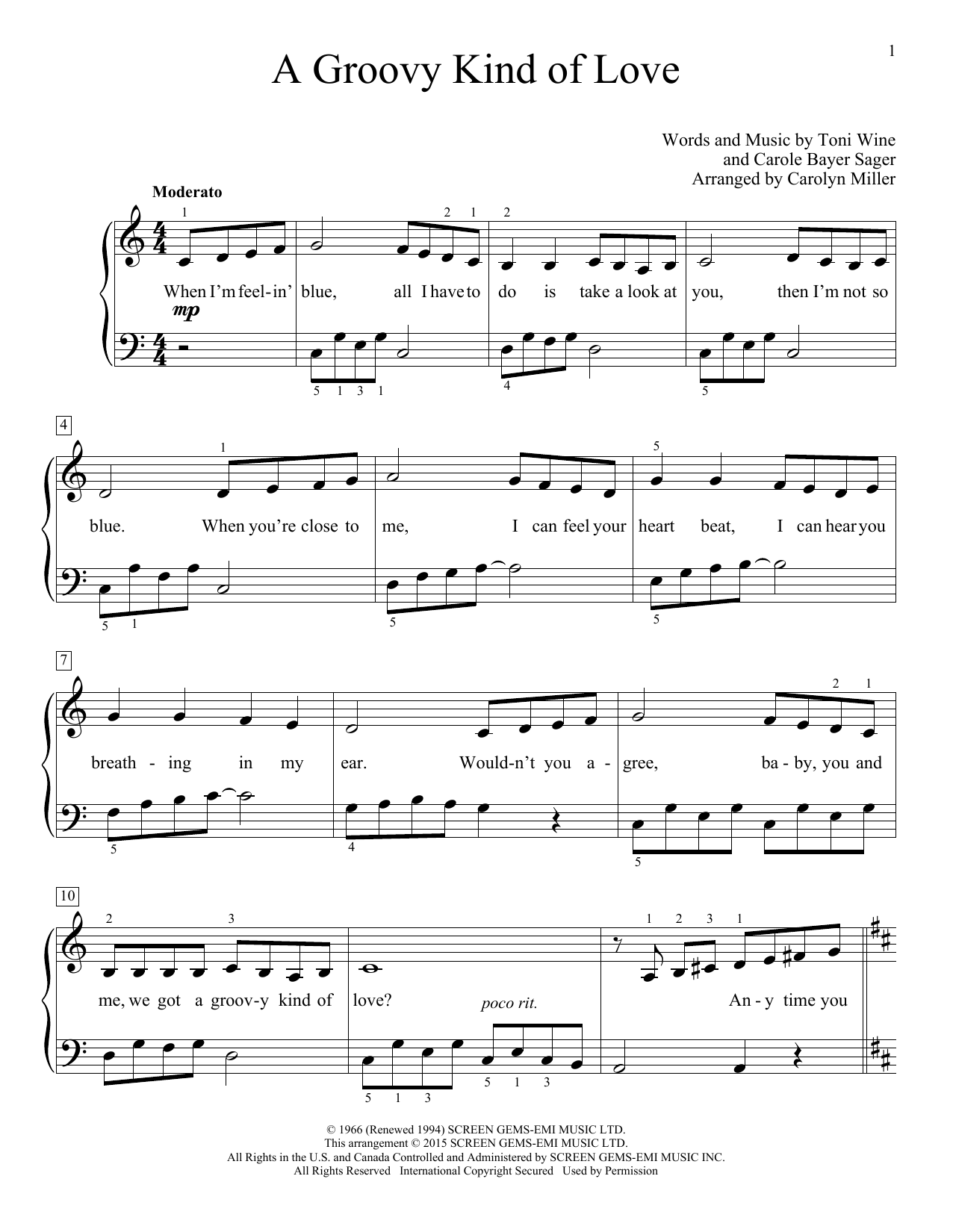 Carolyn Miller A Groovy Kind Of Love sheet music notes and chords arranged for Educational Piano