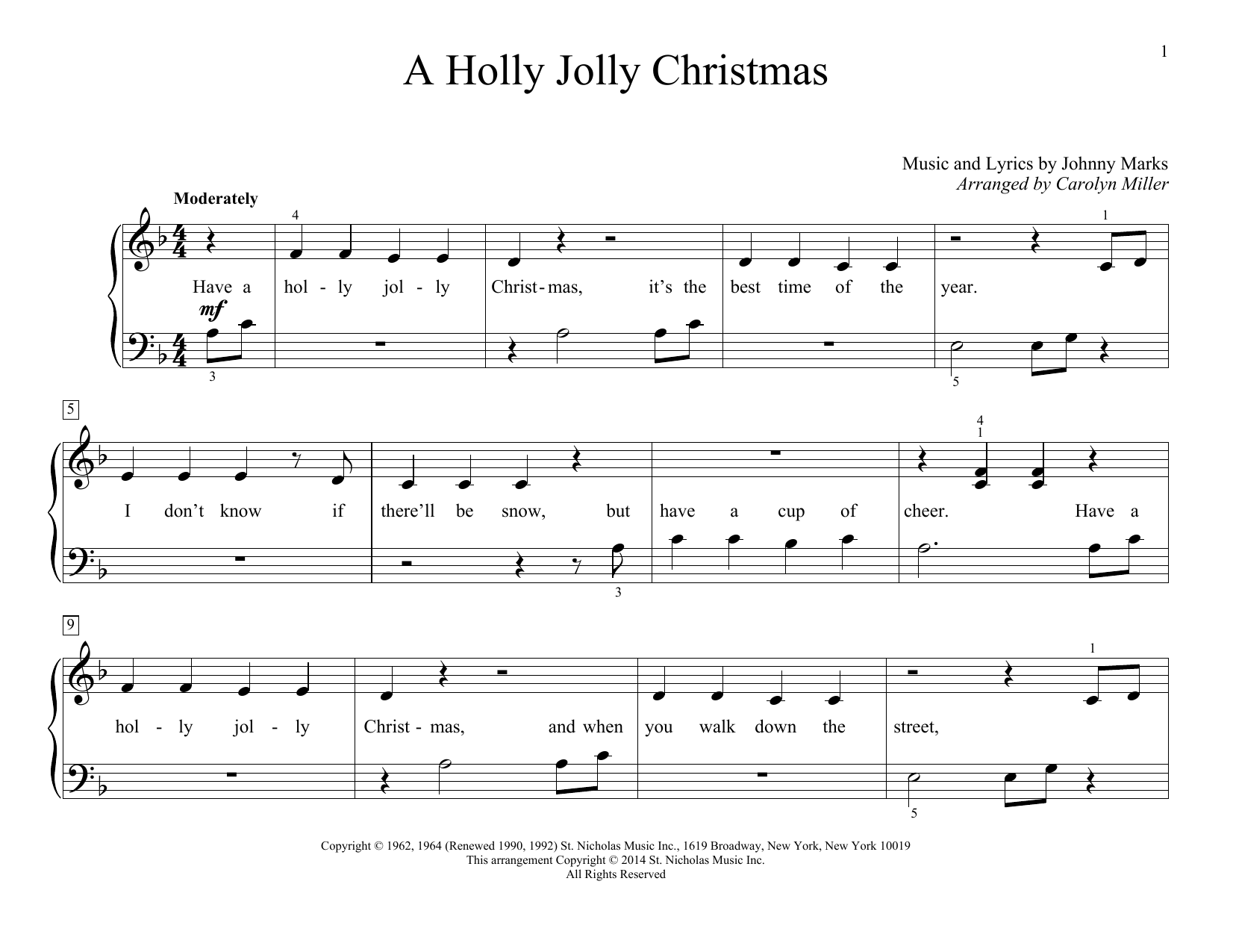 Carolyn Miller A Holly Jolly Christmas sheet music notes and chords arranged for Educational Piano
