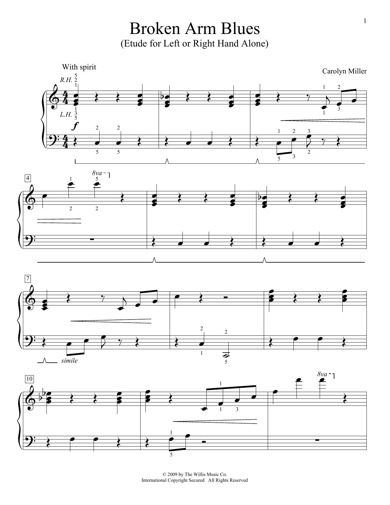 Carolyn Miller Broken Arm Blues sheet music notes and chords arranged for Educational Piano