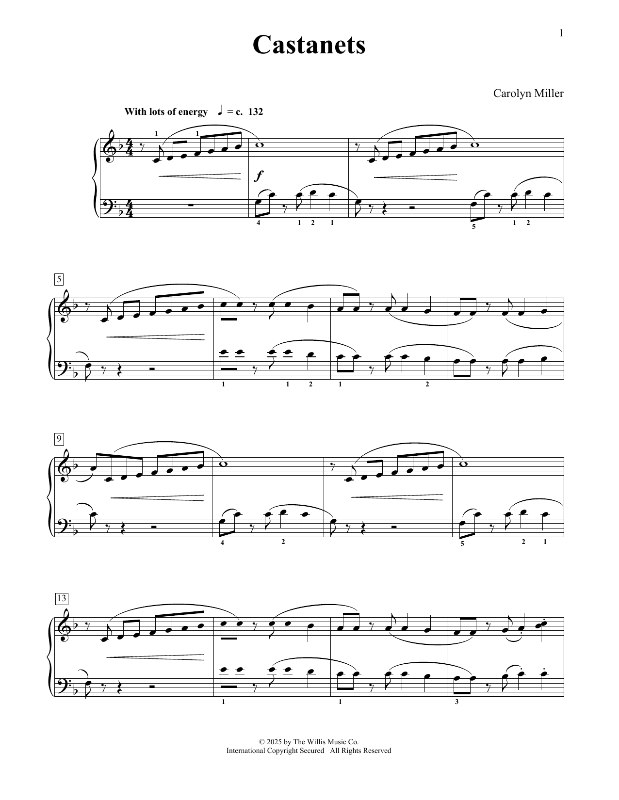 Carolyn Miller Castanets sheet music notes and chords arranged for Educational Piano