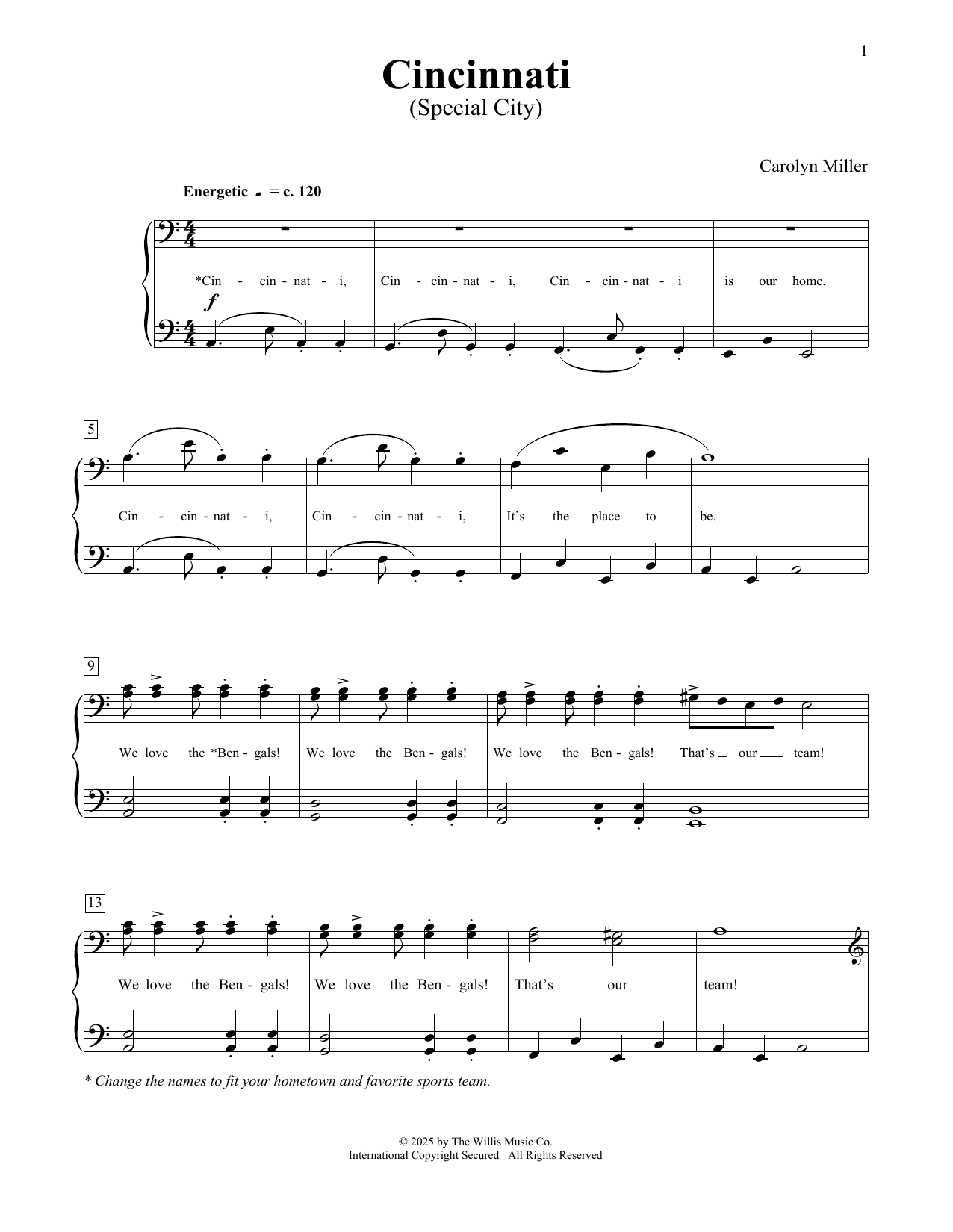 Carolyn Miller Cincinnati sheet music notes and chords arranged for Educational Piano