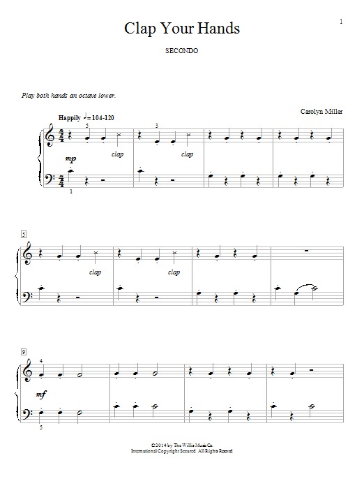 Carolyn Miller Clap Your Hands sheet music notes and chords arranged for Piano Duet