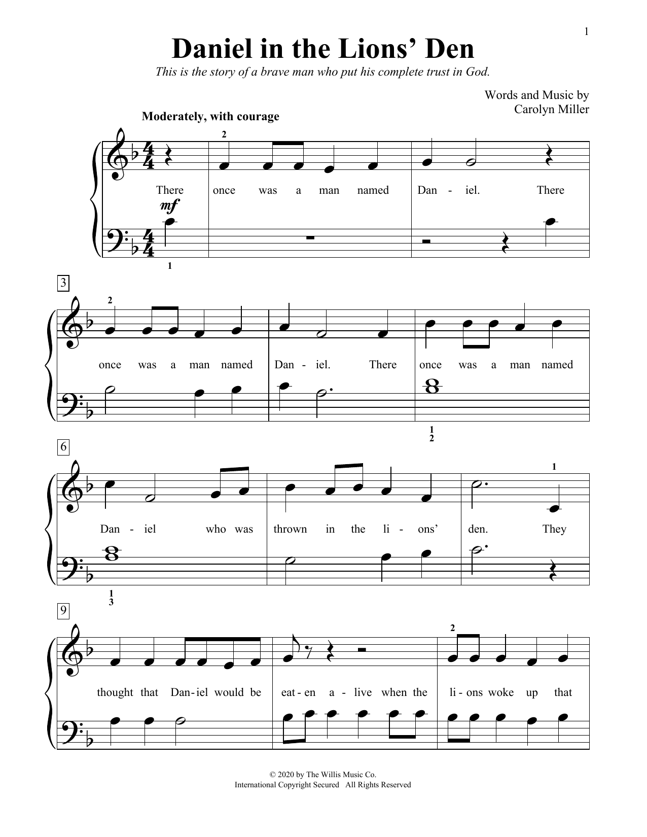 Carolyn Miller Daniel In The Lions' Den sheet music notes and chords arranged for Educational Piano