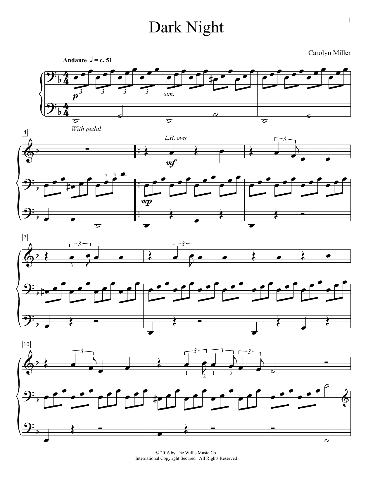Carolyn Miller Dark Night sheet music notes and chords arranged for Educational Piano