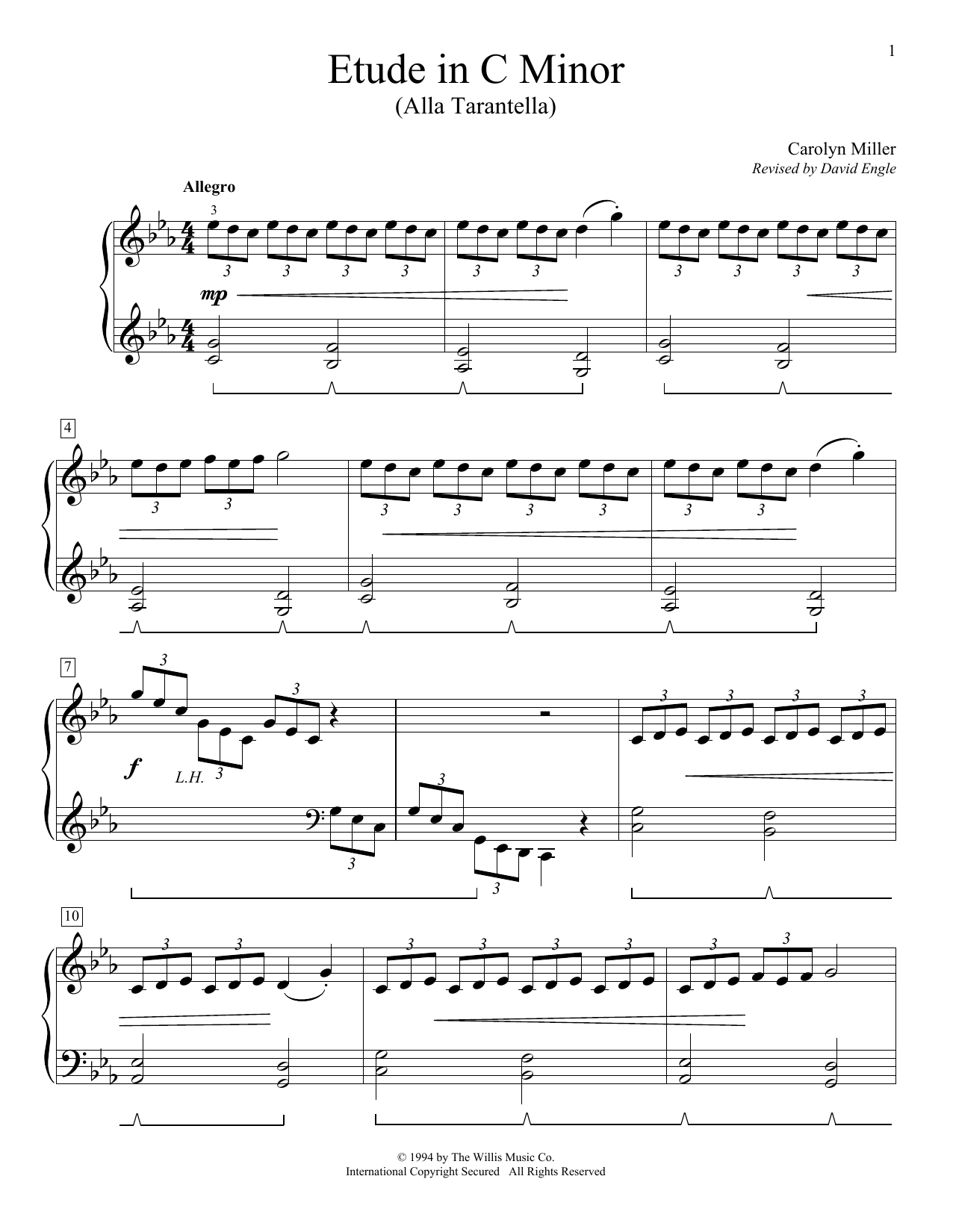 Carolyn Miller Etude In C Minor sheet music notes and chords arranged for Educational Piano