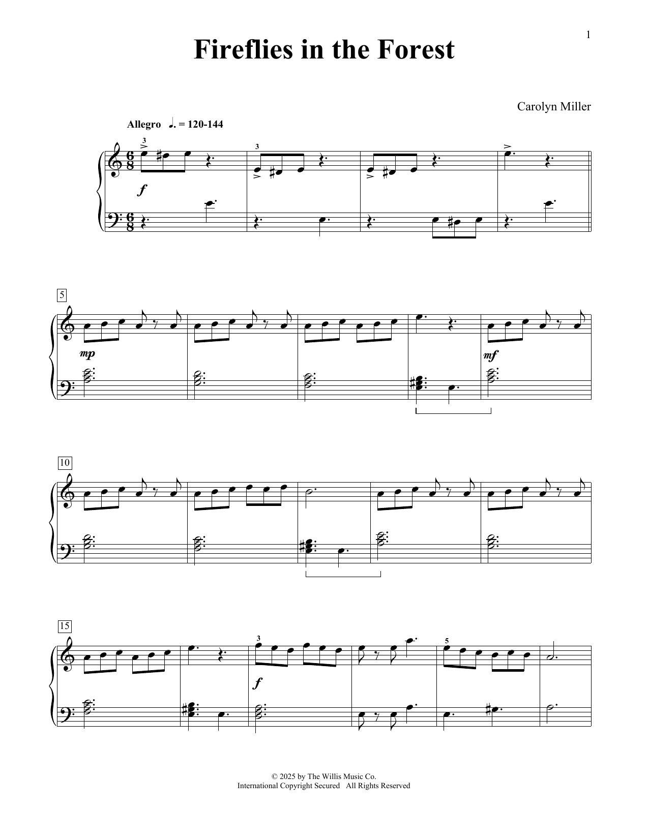 Carolyn Miller Fireflies In The Forest sheet music notes and chords arranged for Educational Piano