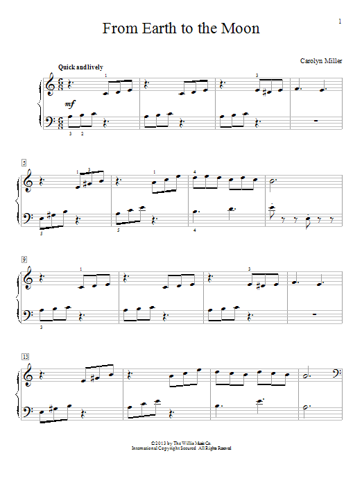 Carolyn Miller From Earth To The Moon sheet music notes and chords arranged for Educational Piano