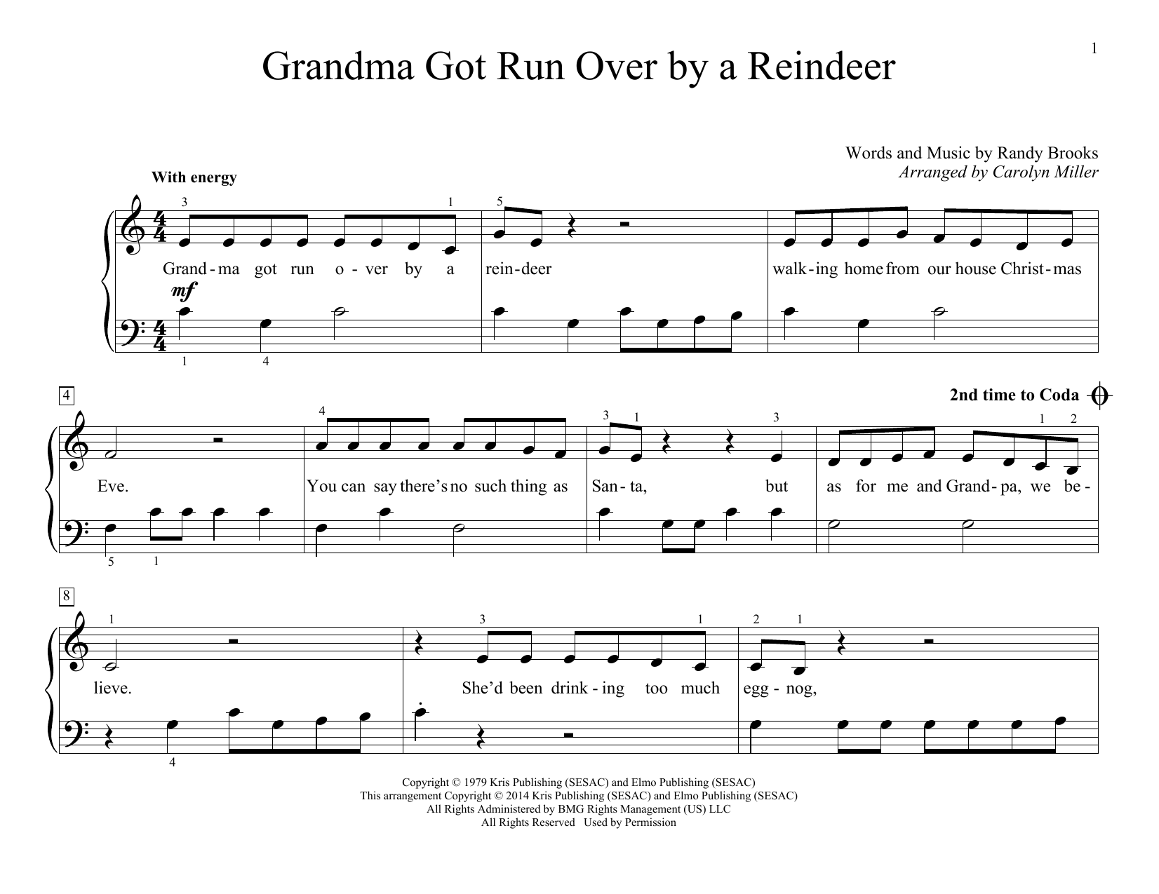 Carolyn Miller Grandma Got Run Over By A Reindeer sheet music notes and chords arranged for Educational Piano