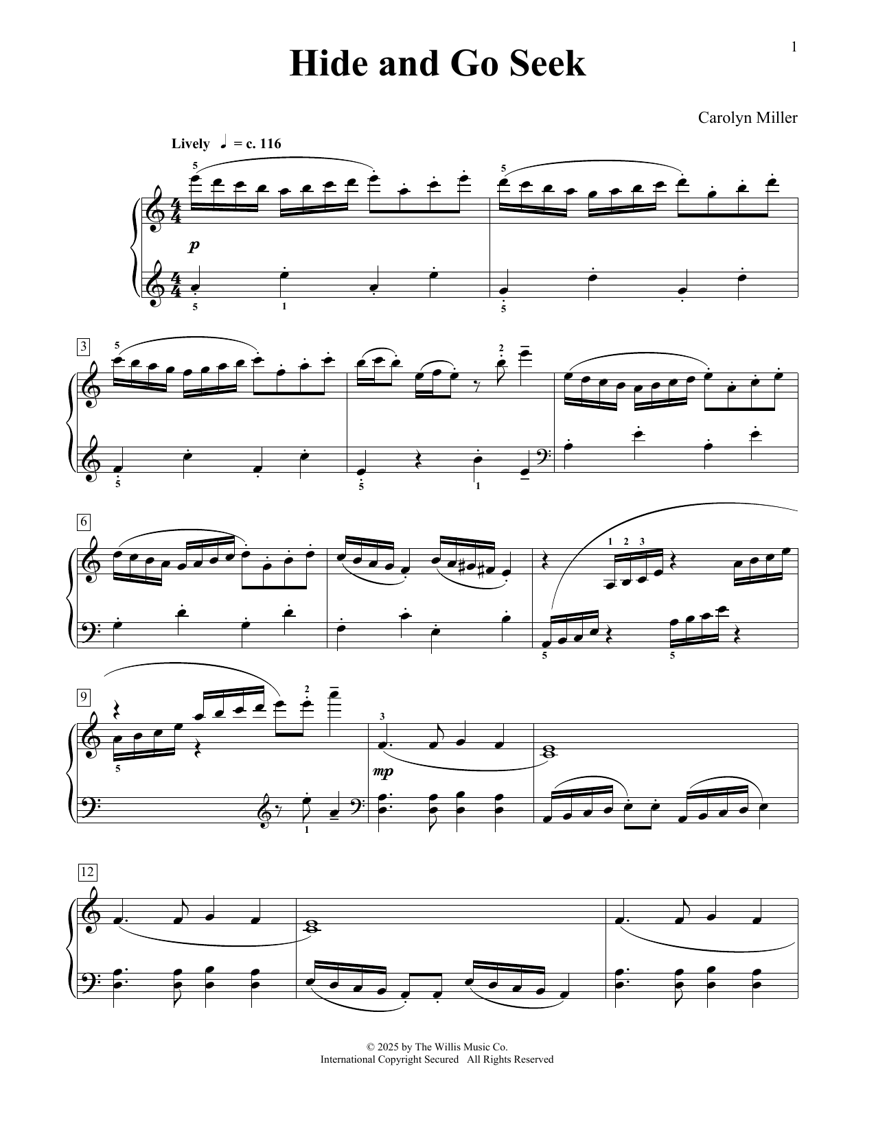 Carolyn Miller Hide And Go Seek sheet music notes and chords arranged for Educational Piano