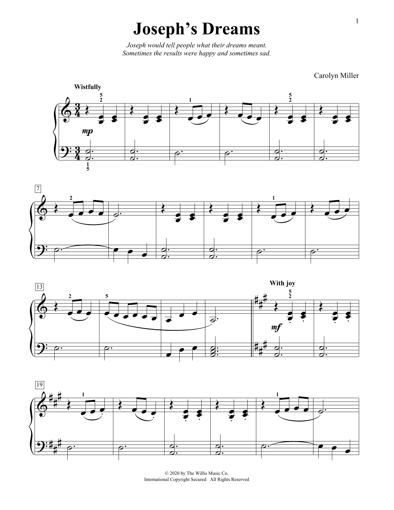 Carolyn Miller Joseph's Dreams sheet music notes and chords arranged for Educational Piano