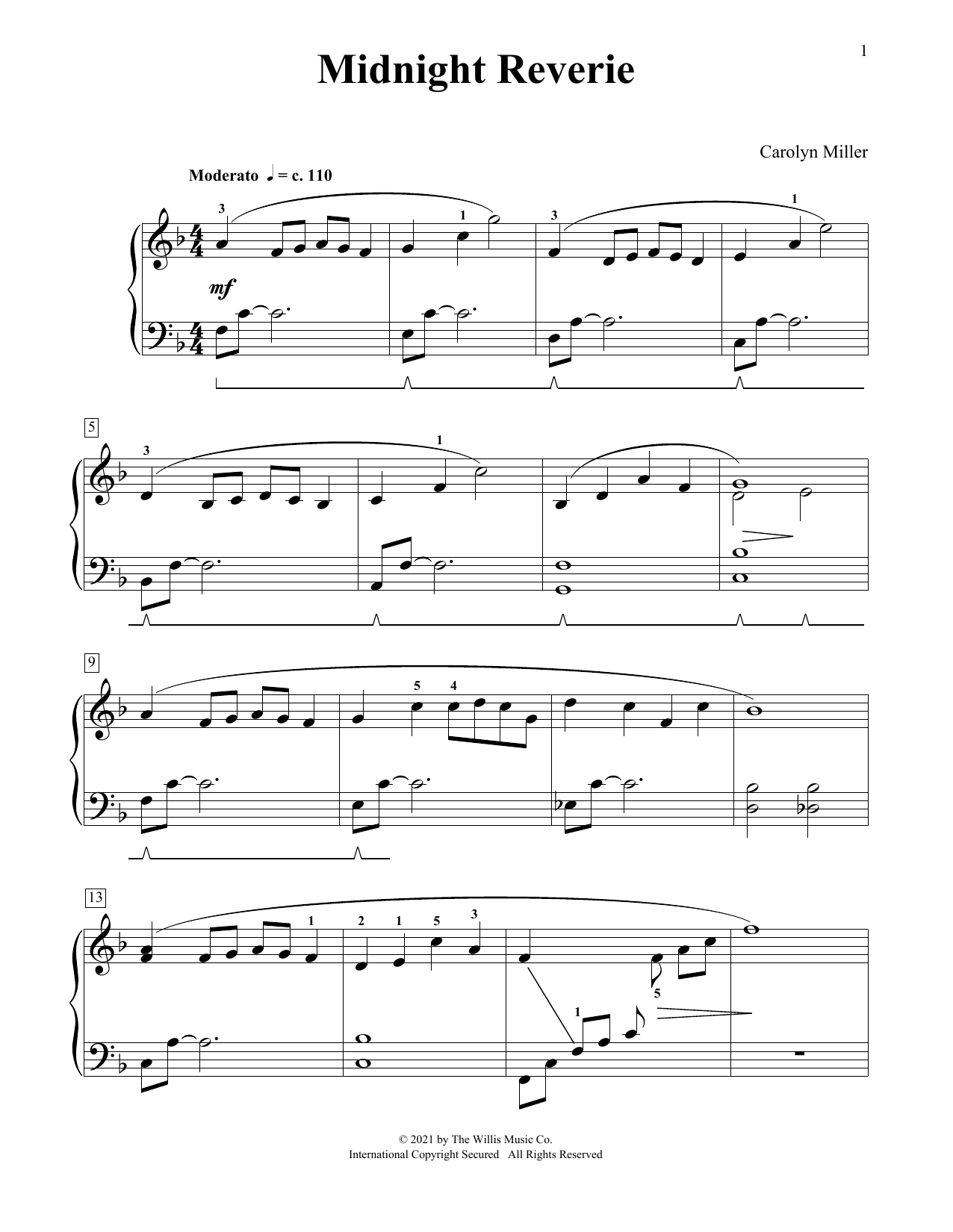 Carolyn Miller Midnight Reverie sheet music notes and chords arranged for Educational Piano