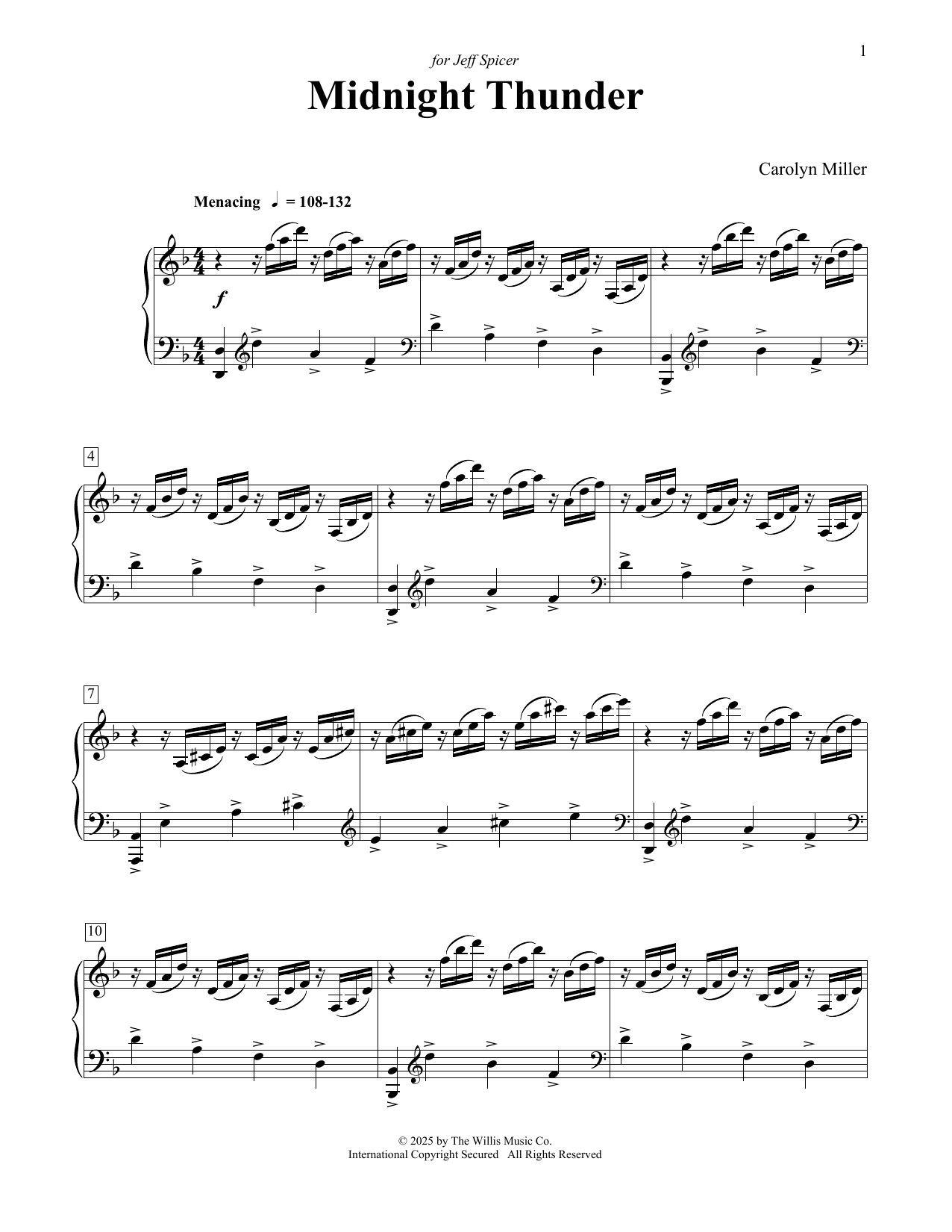Carolyn Miller Midnight Thunder sheet music notes and chords arranged for Educational Piano