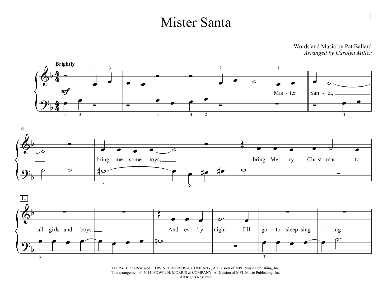 Carolyn Miller Mister Santa sheet music notes and chords arranged for Educational Piano