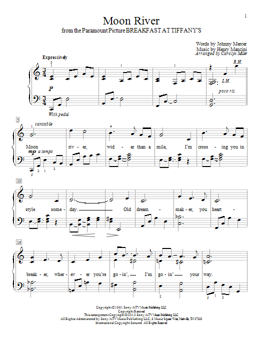 Carolyn Miller Moon River sheet music notes and chords arranged for Educational Piano