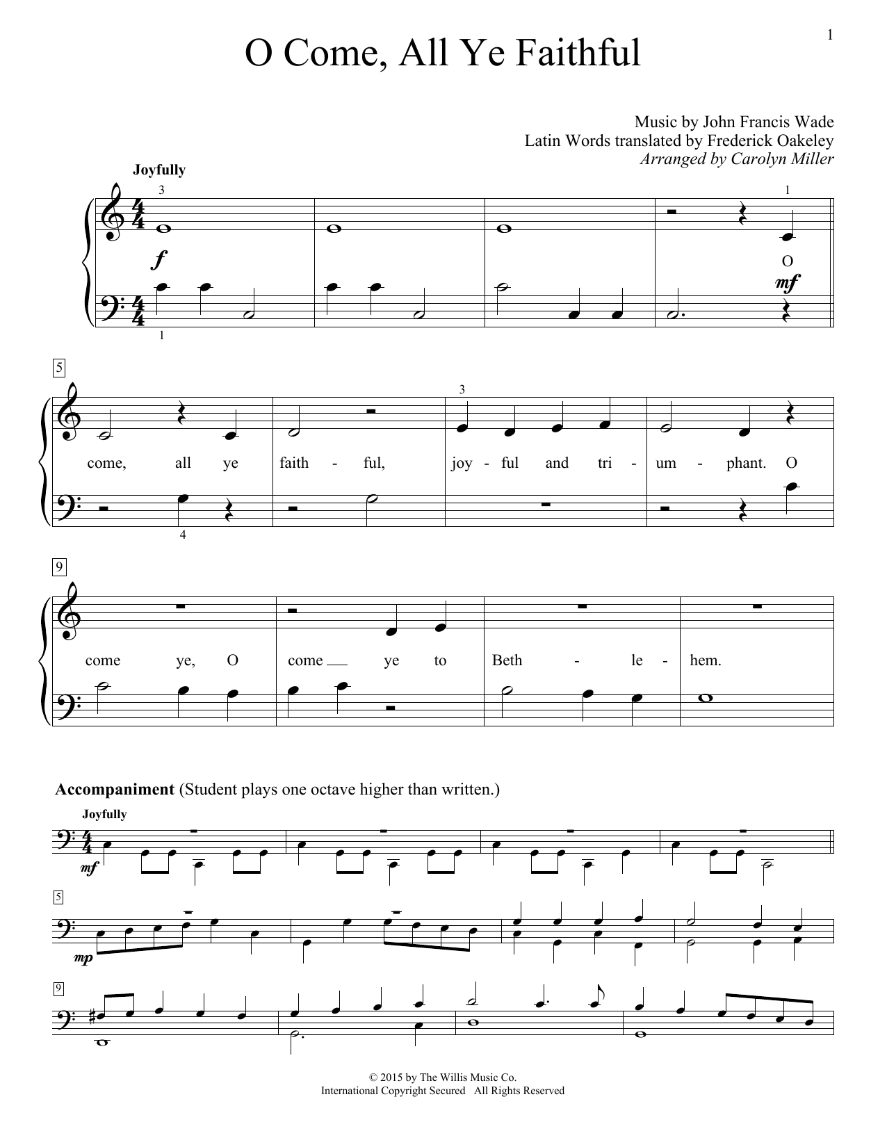 Carolyn Miller O Come, All Ye Faithful (Adeste Fideles) sheet music notes and chords arranged for Educational Piano