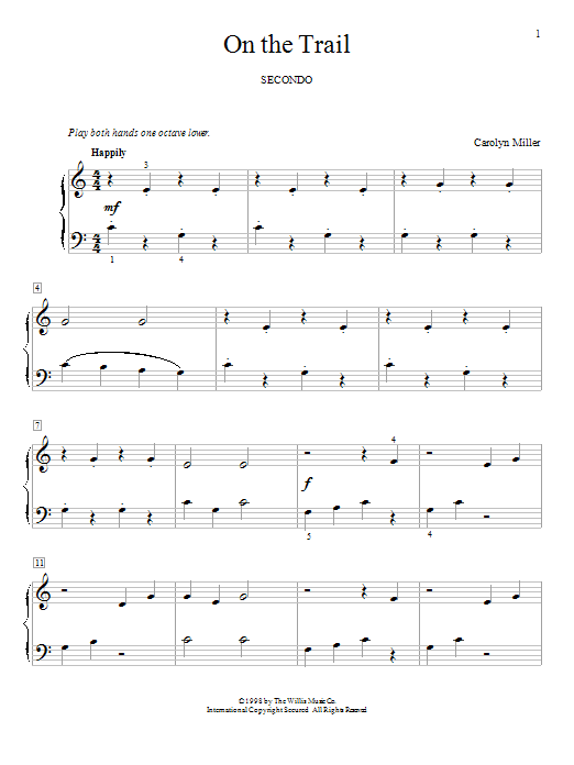 Carolyn Miller On The Trail sheet music notes and chords arranged for Piano Duet