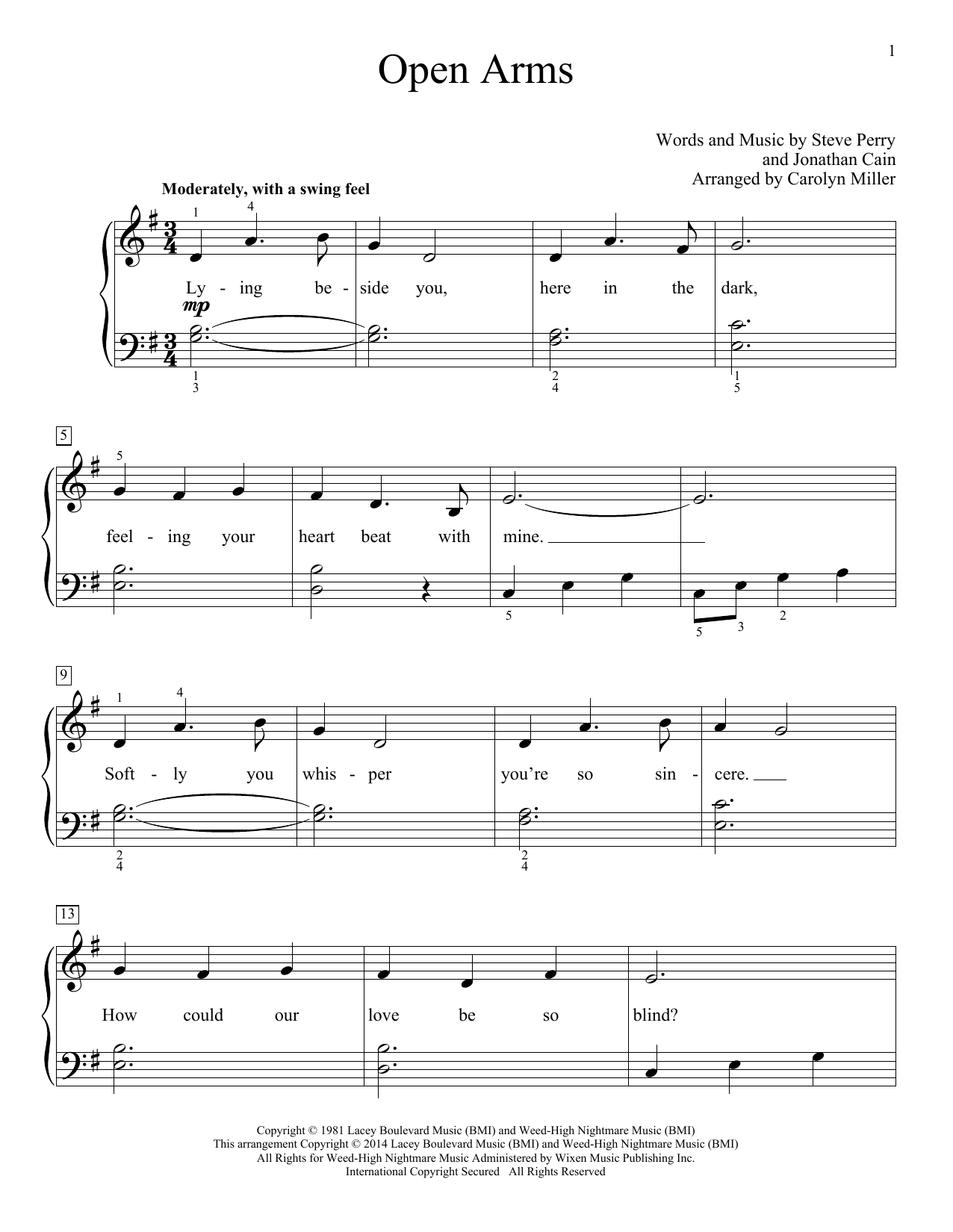 Carolyn Miller Open Arms sheet music notes and chords arranged for Educational Piano