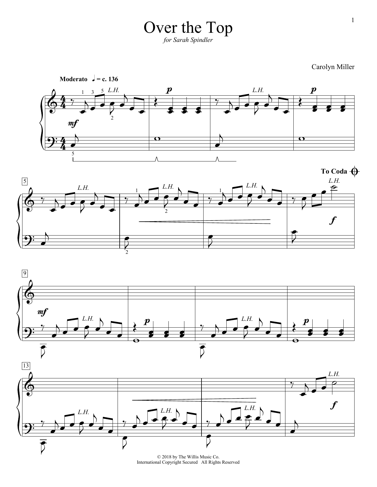 Carolyn Miller Over The Top sheet music notes and chords arranged for Educational Piano